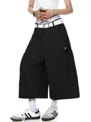 Blacklists American Retro Polka Dot All-Over Print Denim Capri Pants for Men and Women, Summer Large Pocket Cargo Shorts