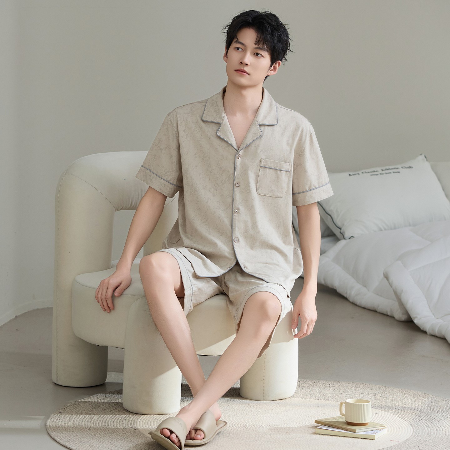 男士睡衣夏季7A抗菌超爽棉短袖短裤薄款家居服休闲开衫大码套装,女士内衣/男士内衣/家居服,睡衣/家居服套装,淘宝优惠券,粉丝福利购,淘宝优惠卷