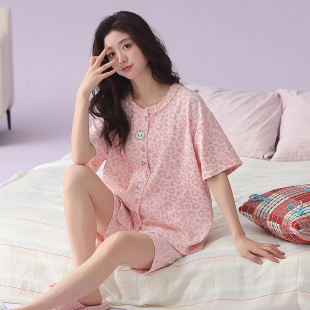 2026新款 卡通可爱风家居服套装 开衫 短裤 短袖 纯棉睡衣女夏季