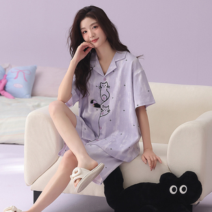 2026新款 卡通可爱风家居服套装 开衫 短裤 短袖 纯棉睡衣女夏季