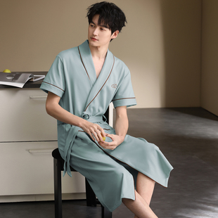 10A纯棉睡袍男款夏季2026新款加大版简约纯色可外穿男士浴袍