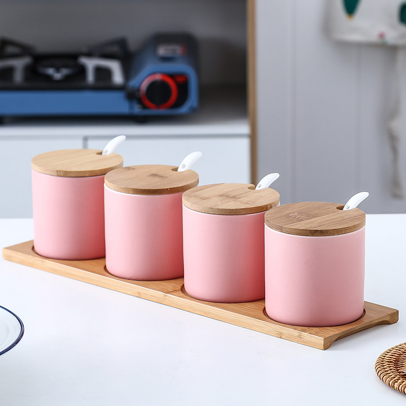 调味罐创意粉色陶瓷欧式调料盒瓶调味罐家用盐罐套装厨房用品用具