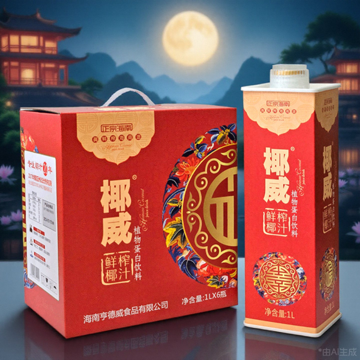 椰威椰汁1L*6瓶椰子汁整箱