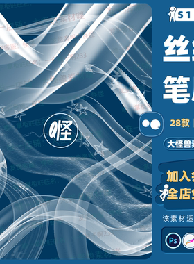 procreate笔刷ps笔刷丝带绸带线条艺术烟雾丝绸飘带烟纱特效线稿