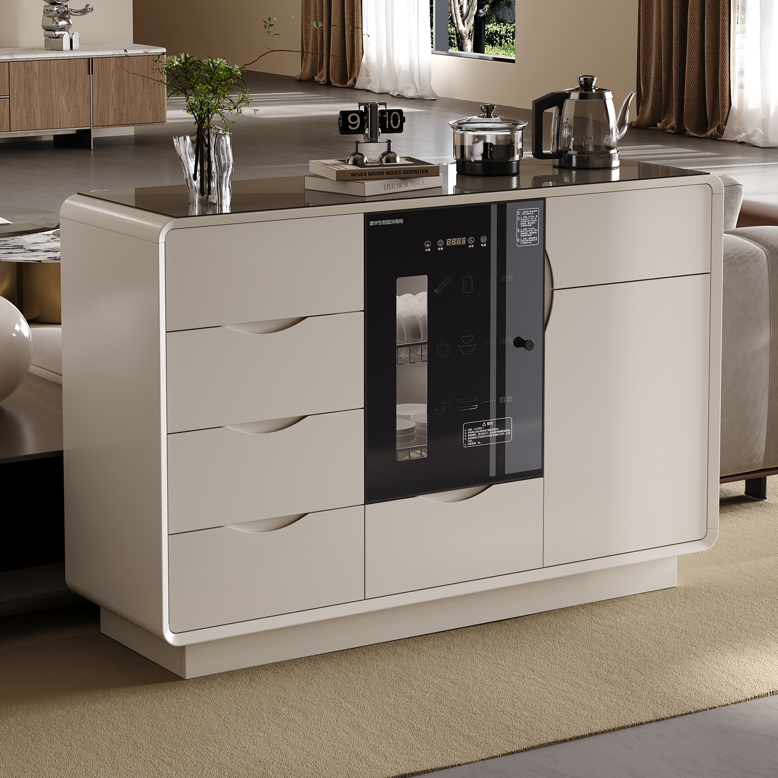 客厅实木智能茶吧机现代简约餐边柜茶水柜办公室带消毒一体柜家用