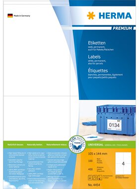 HERMA 4454 豪玛牌A4-100张不干胶标签纸105x144mm