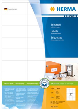 HERMA 4450 豪玛牌A4-100张不干胶标签纸70.0x32.0mm