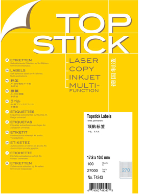 TOPSTICK T4343 德国顶贴A4-100张不干胶标签纸17.8x10.0mm