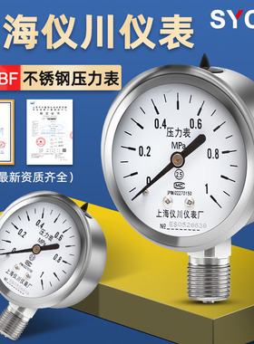 厂家直销上海仪川仪表厂不锈钢压力表Y60BF水气油压耐高温耐腐蚀