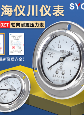 上海仪川仪表厂耐震压力表防抗震充油轴向带边安装YN-60/100/Z/ZT