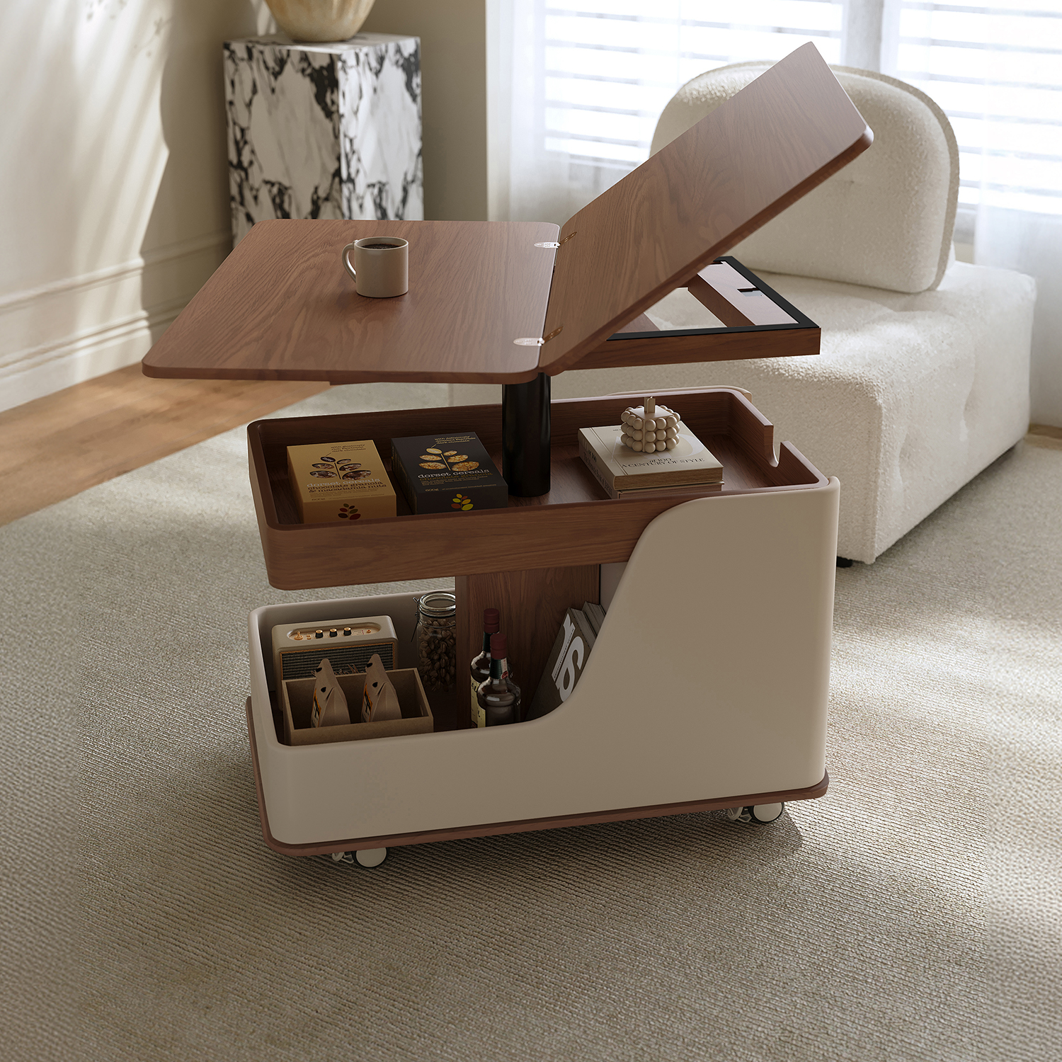 全慕可移动茶几简约小户型现代折叠客厅新款沙发升降家用推车边几