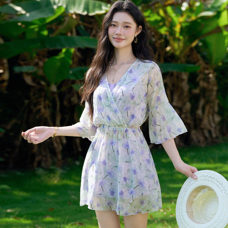 绝美泳衣女分体三件套裤裙保守显瘦遮肉微胖女孩温泉沙滩度假泳装