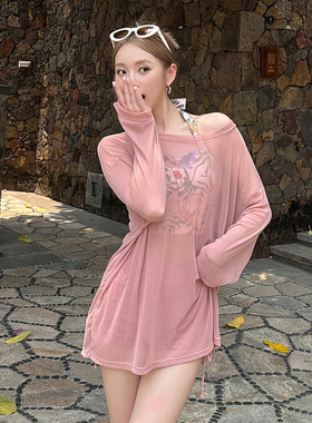 2026新款泳衣女士比基尼平角三件套长袖显瘦遮肉温泉度假游泳装