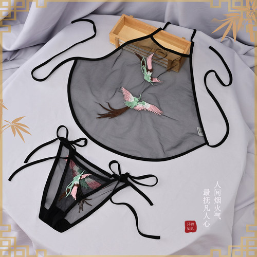 工刺绣肚兜性感睡衣女士透明内衣