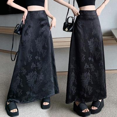 半身裙女2025春季新款韩版时尚气质A字裙百搭高腰显瘦缎面中长裙