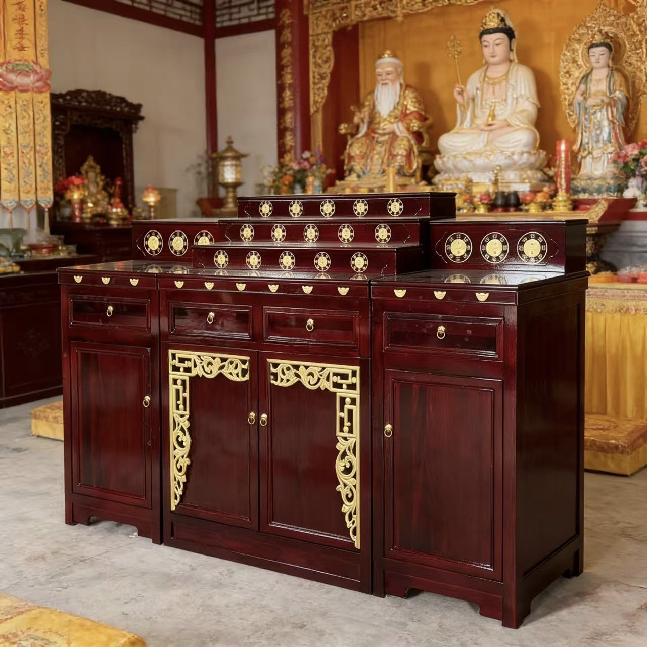 实木色描金供桌 家用佛桌立柜 寺庙佛堂供台 中式实木神台