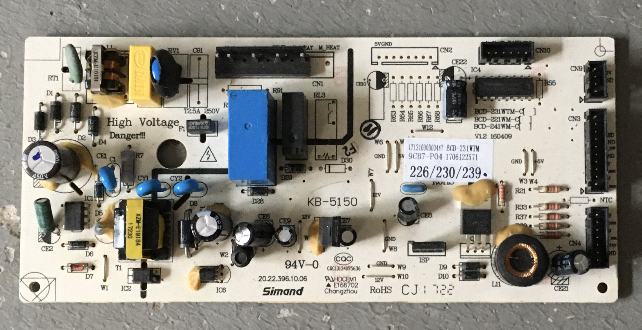 美的冰箱电脑板BCD-231WTM-C