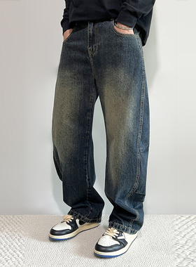 FPASCA国潮美式复古高街休闲牛仔裤男款秋冬季新款百搭阔腿直筒裤