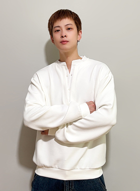 FPASCA国潮美式复古简约圆领卫衣男款秋冬季百搭重磅休闲白色上衣