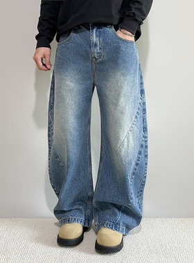 FPASCA秋2025新款斜纹弯刀裤潮流廓形休闲美式高街直筒阔腿牛仔裤