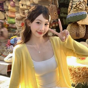 黄色开衫外套女外穿2026早春新款薄款防晒罩衫羊毛针织气质小上衣