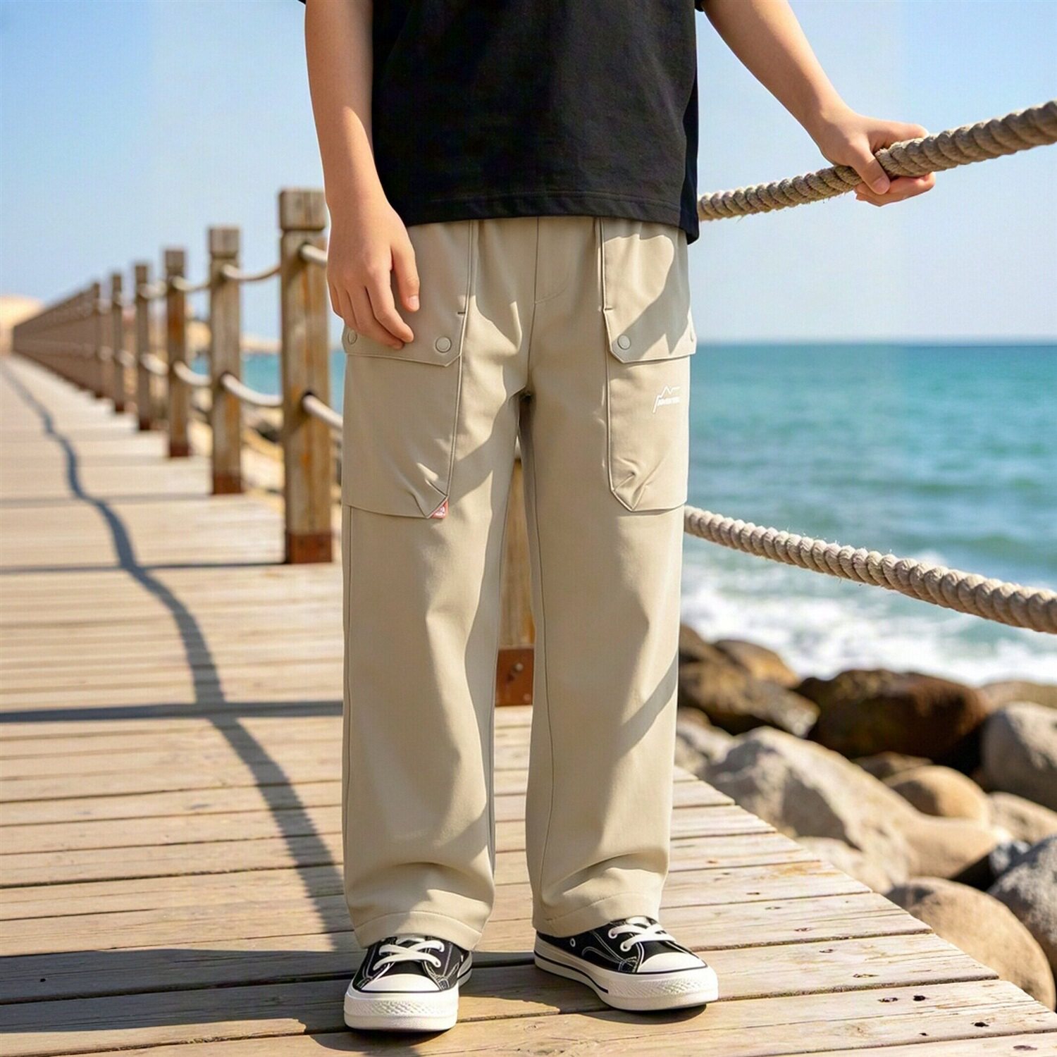 李宁宽松儿童加绒工装裤