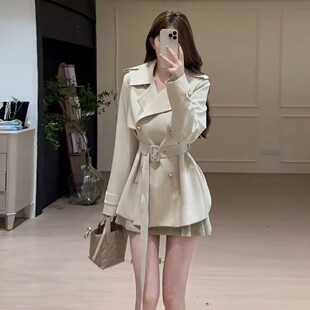 高级感翻领系带风衣女春秋2025新款英伦风韩系超好看薄款短款外套