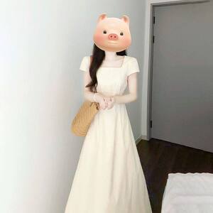 法式白色方领连衣裙子女夏季2025新款小个子气质绝美收腰长