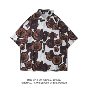 ALOHA 卡通趣味小熊印花短袖 SHIRTS HAWAII 衬衫