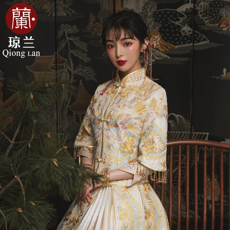 香槟色秀禾服2020新款结婚礼服新娘中式婚纱龙凤褂凤冠霞帔秀和服