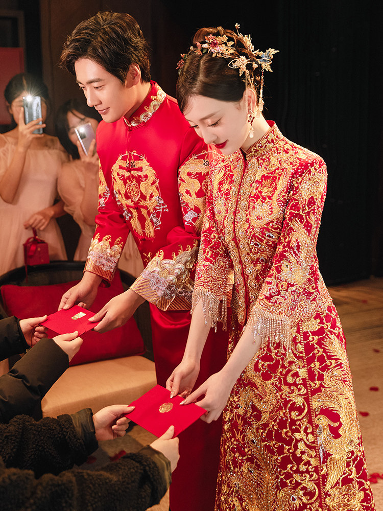 Xiuhe dress female bride 2021 new Chinese wedding dress wedding dress toast dress dragon and phoenix hanging Xiuhe little man summer