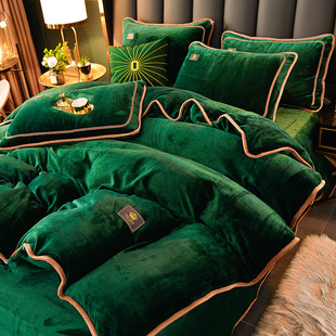 轻奢加厚牛奶绒四件套婴儿绒珊瑚绒冬季双面绒纯色法莱绒床单床笠