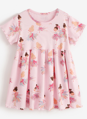 女童粉红色短袖T恤连衣裙宝宝纯棉夏装儿童半袖跳舞女孩公主裙子3