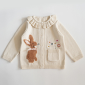 中小童娃娃领毛衣婴儿纯棉线毛线衫 女童宝宝针织开衫 儿童秋冬装 兔