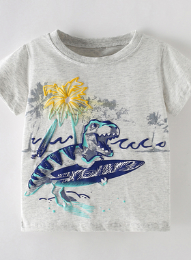 男童恐龙短袖T恤宝宝霸王龙上衣儿童纯棉夏装婴幼儿半袖打底衫潮6