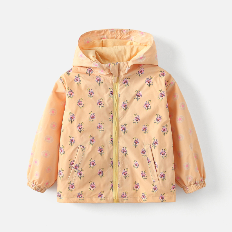 女童连帽风衣外套宝宝春秋装上衣女孩防风服中小童拉链衫冲锋衣薄