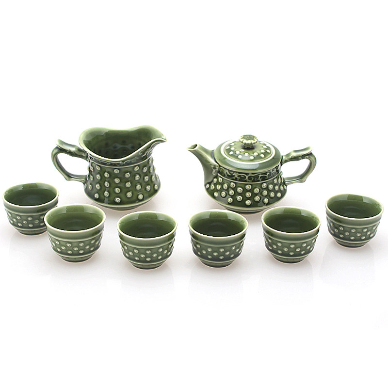 乾唐轩活瓷杯乾坤绿釉茶具组套装1壶6杯茶海泡茶杯水杯送长辈