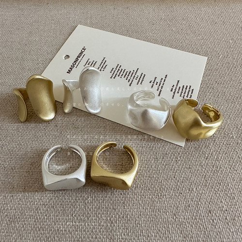 欧美夸张个性哑光拉丝不规则金属开口戒指女小众气质百搭指环戒子