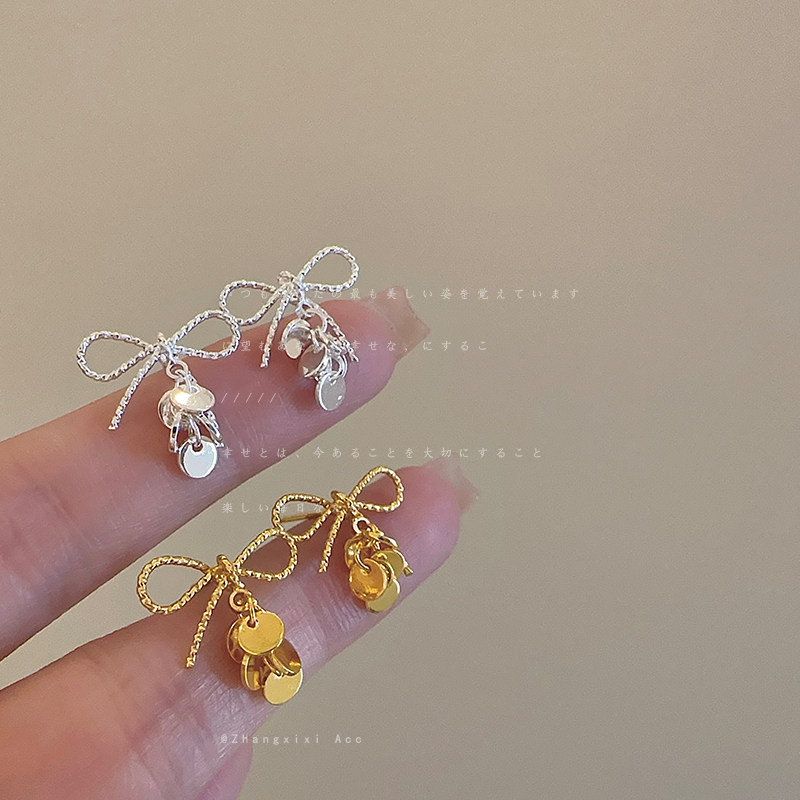 精致甜美麻花蝴蝶结亮片耳钉女轻奢优雅时尚气质潮流百搭耳环耳饰