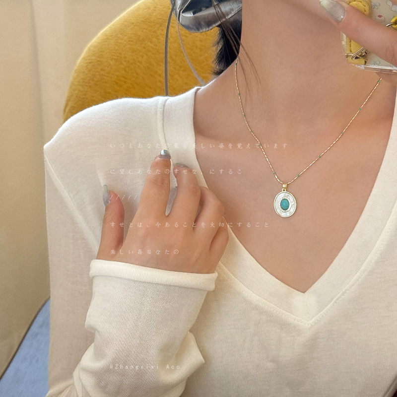 天然贝母绿松石珍珠叠戴项链复古轻奢优雅时尚气质百搭颈链锁骨链