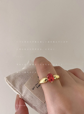 复古宫廷风红锆石开口金属戒指女轻奢质感简约优雅百搭指环戒子