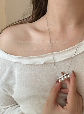 小众设计感平衡杆珍珠抽拉式项链女简约时尚个性百搭颈链毛衣链