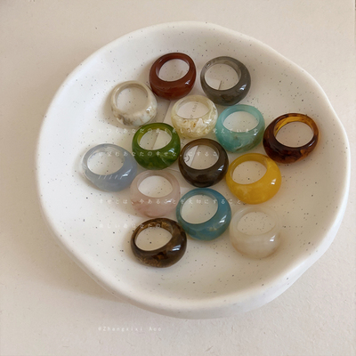简约高级感彩色椭圆树脂戒指女韩国小众ins个性精致百搭指环扳指