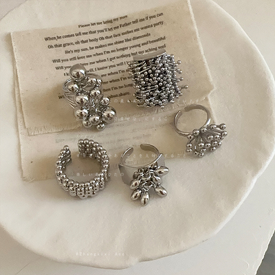 欧美夸张串珠流苏开口戒指女小众设计感独特精致时尚百搭指环戒子