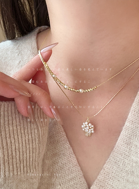 高级感爆米花珍珠碎银双层叠戴项链女气质时尚潮流百搭颈链毛衣链