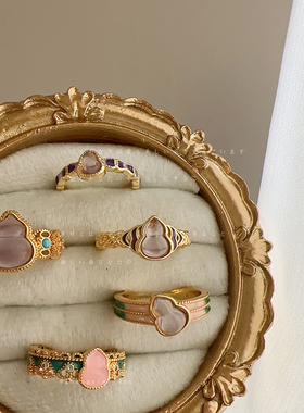 紫色葫芦花边金属戒指女古法国潮文艺复古时尚气质百搭指环戒子