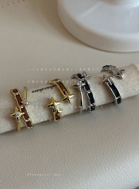 欧美个性甜酷皮革星芒戒指女高级感小众轻奢时尚复古百搭指环戒子