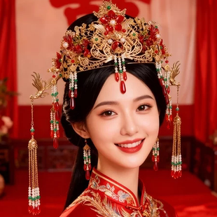 手工材料包diy桭小沫舒绾发冠凤冠结婚发饰石榴婚嫁红秀禾服头饰