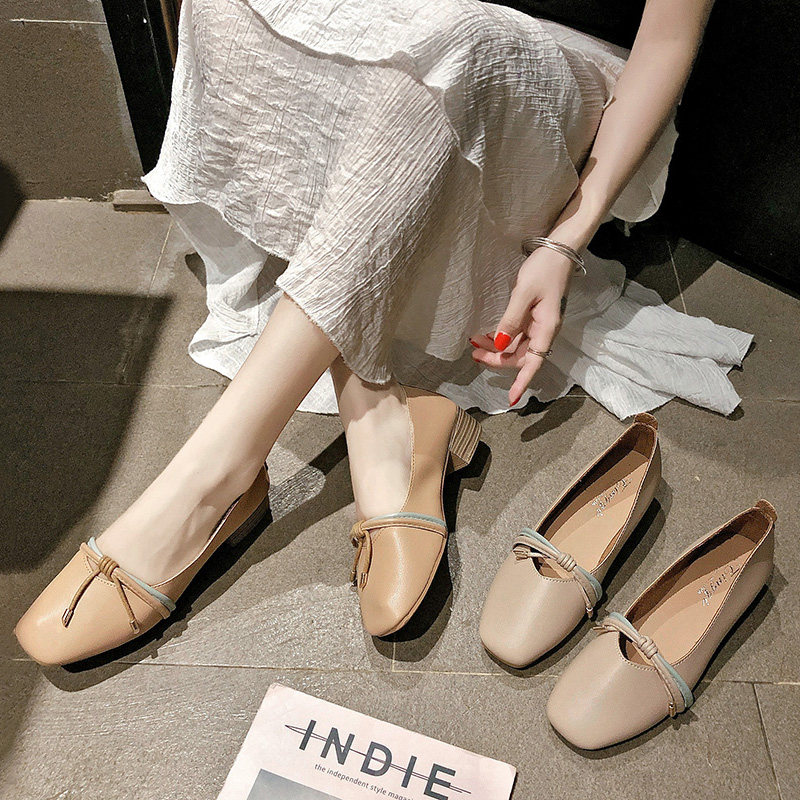Grandma shoes With crude Small fragrant wind 2019 new pattern Square bow Middle heel Scoop shoes tender Nice shoesin the Women's Shoes, Low shoes  category - from Buy2taobao.com to provide professional Taobao agent buy service