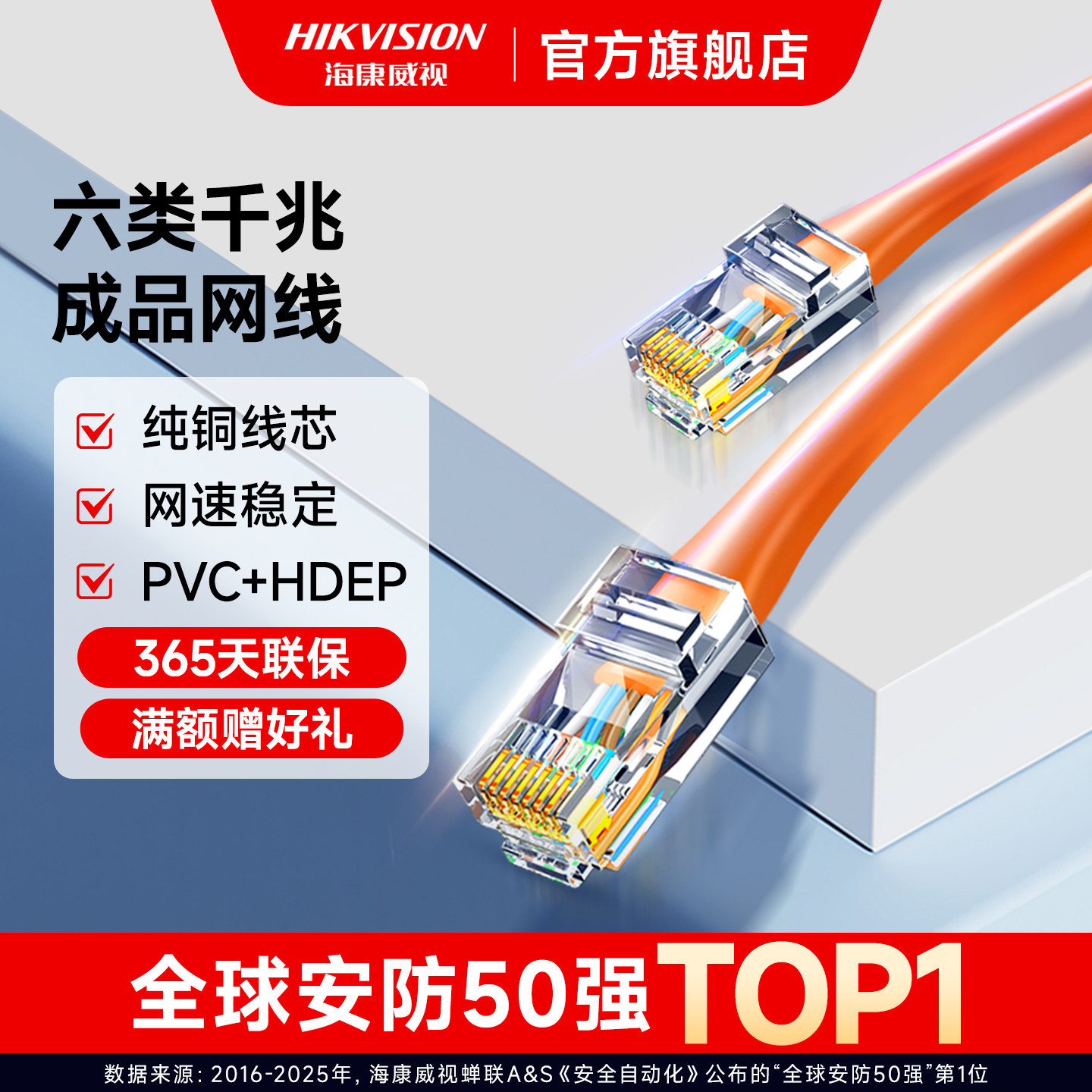 海康威视网线宿舍六6类千兆高速传输连接线路由器电脑网络线